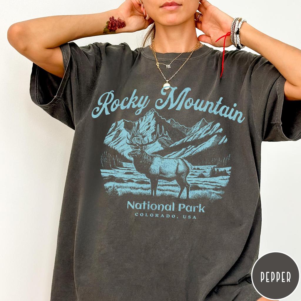 Vintage Rocky Mountain National Park Shirt, Oversized Retro National Park Graphic Tee, Colorado Hiker Outdoors Nature Shirt
