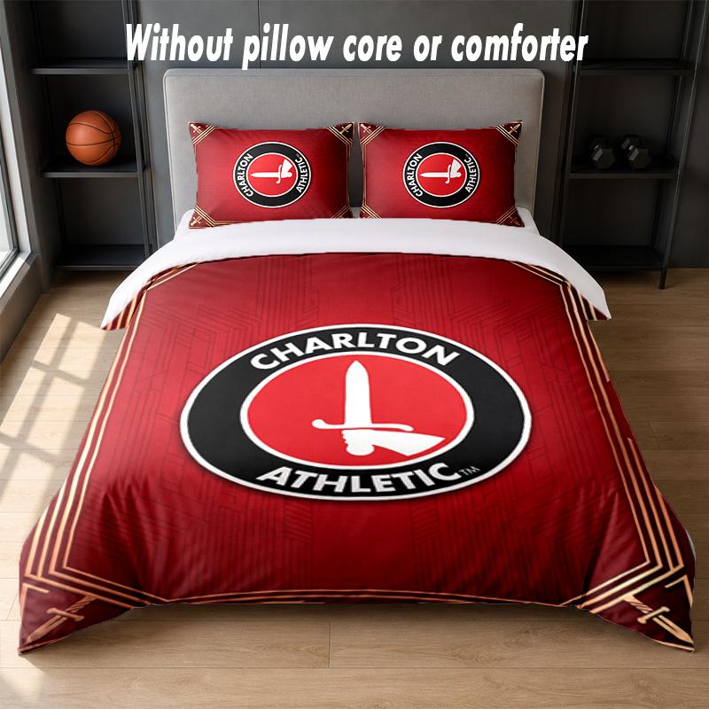Charlton Athletic FC Design Bed Bedding Set 1 Duvet Cover + 2 Pillowcases Soft Breathable Household Bed Linens
