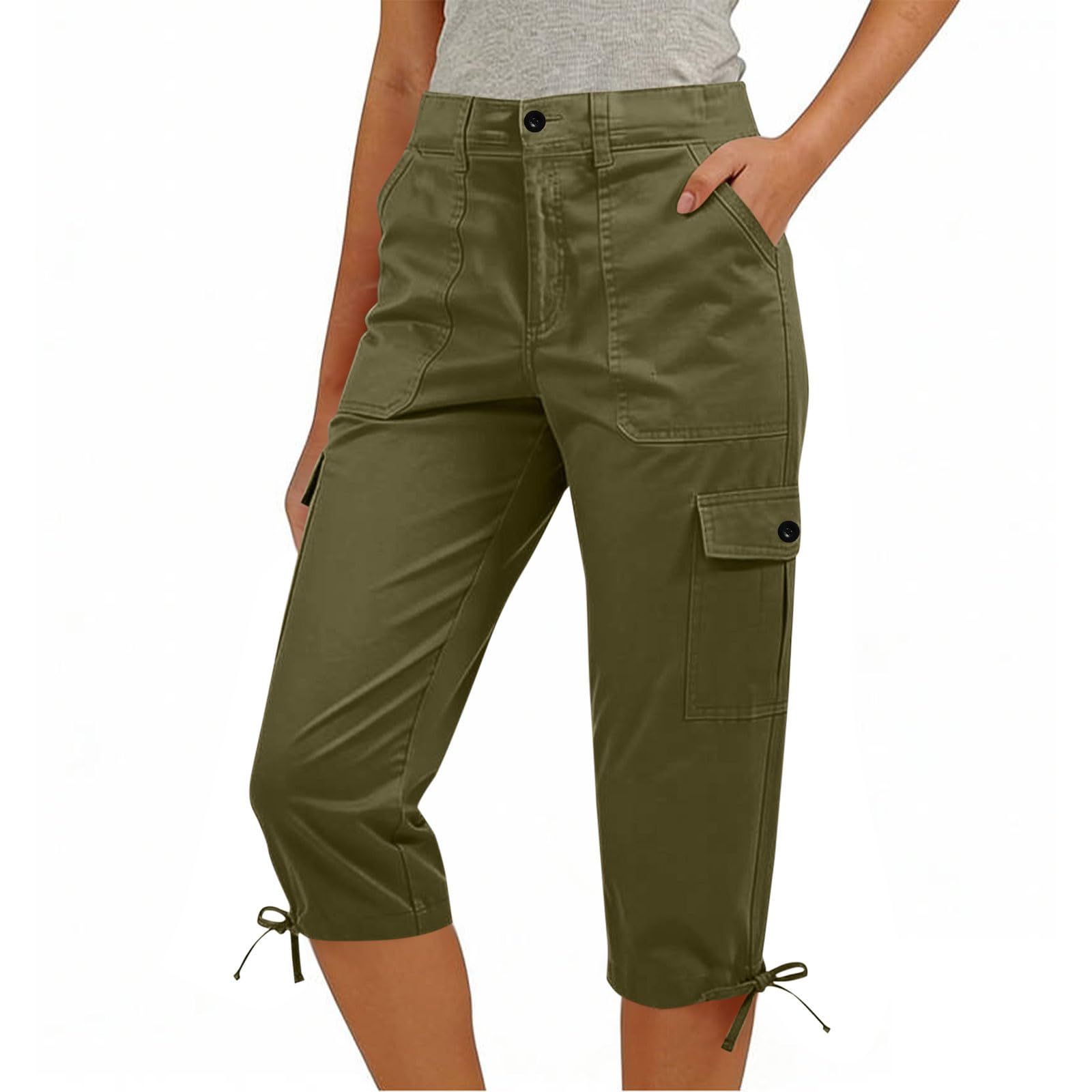 

Women s Casual Loose High-Waisted Drawstring Seven-Inch Pants L армия зеленый