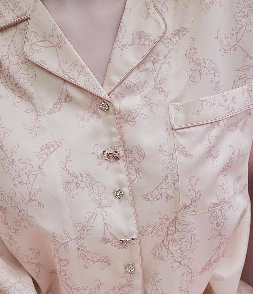 Peach John Winter Floral Satin Shirt One Soft against bare brushed fabric keeps you cozy even in cold Women's Pajamas, Pink, Size. skin! Warm,