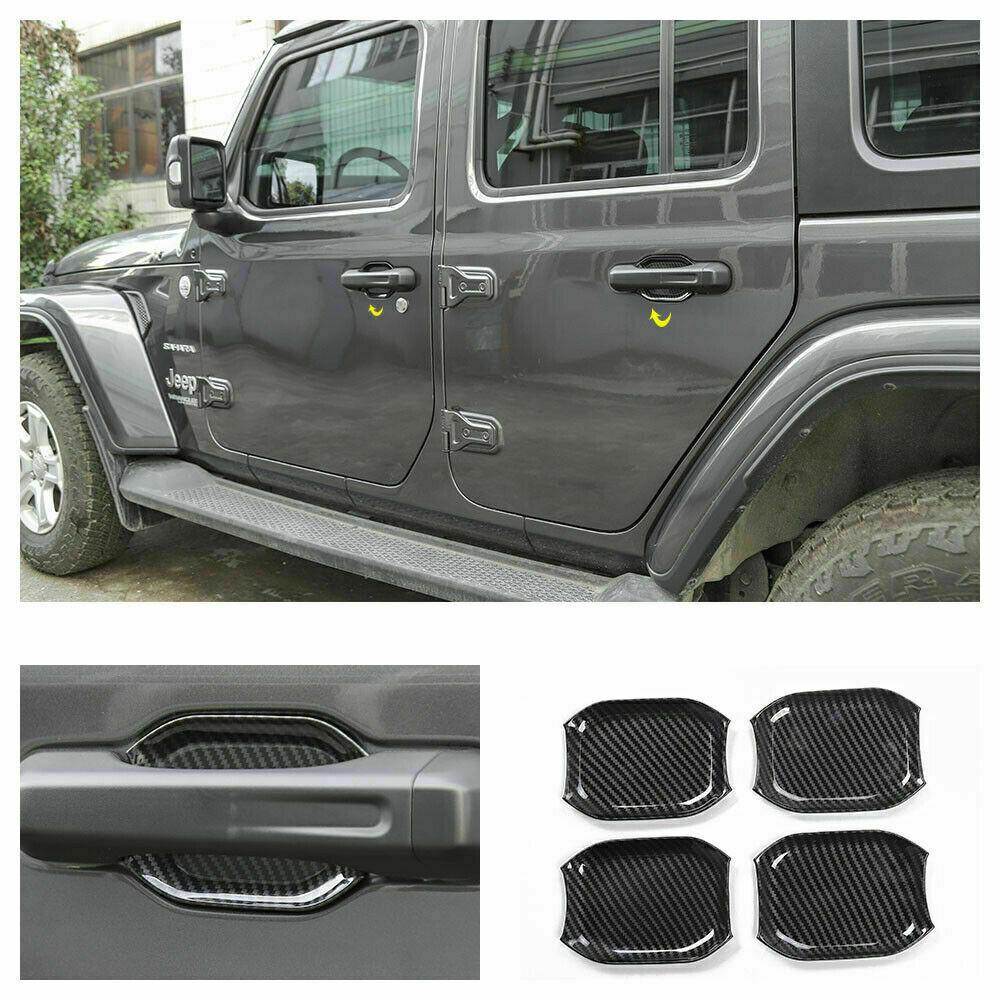 5pcs Carbon Fiber Look Door Handle Bowl Trim For Jeep Wrangler JL JT 2018-2023