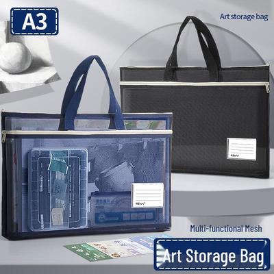 A3 Mesh Art Storage Bag - Large Capacity Student Handheld & Shoulder Bag for Exam Documents, 3D Design