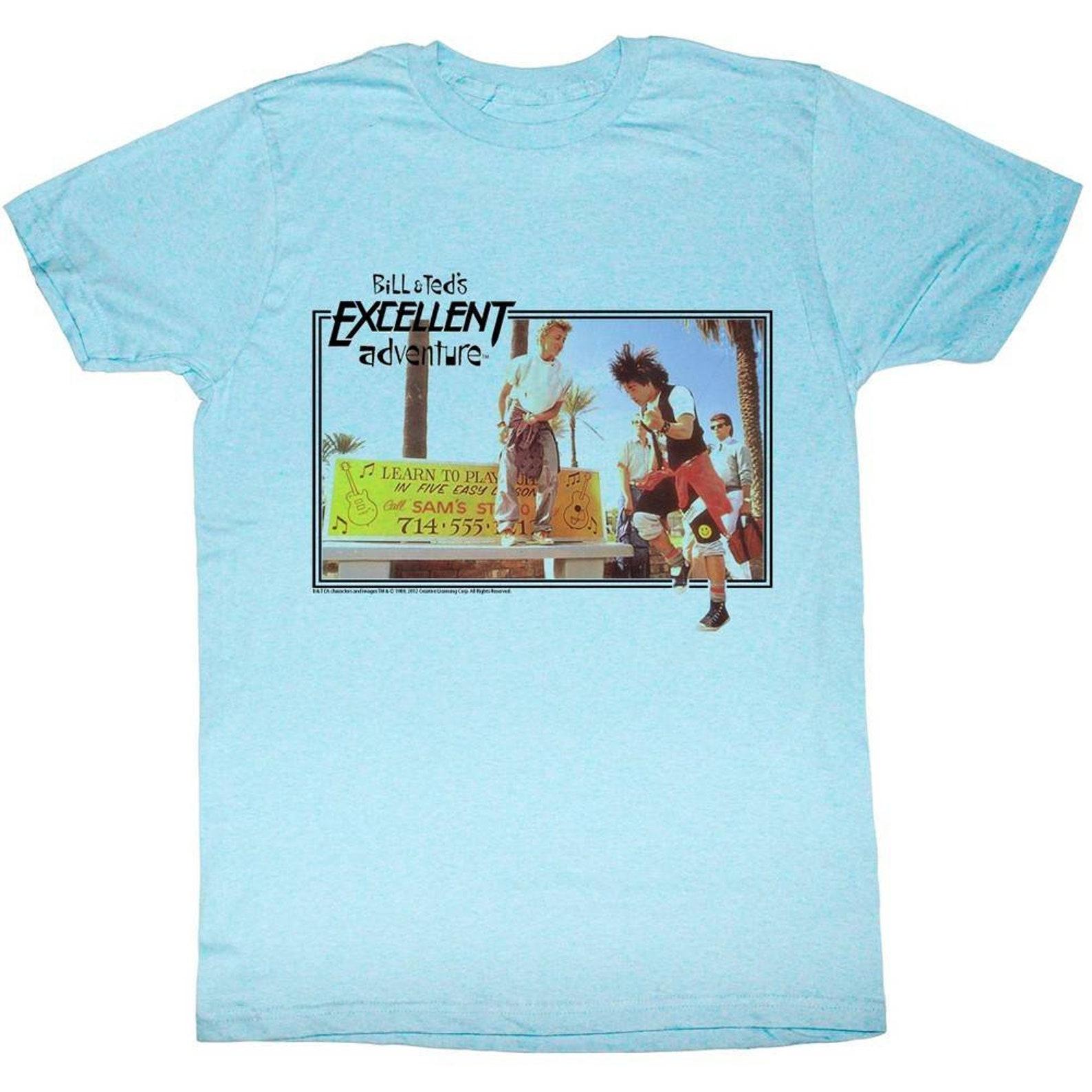 Bill and Ted Rock Sesh Light Blue Heather Adult T-Shirt L