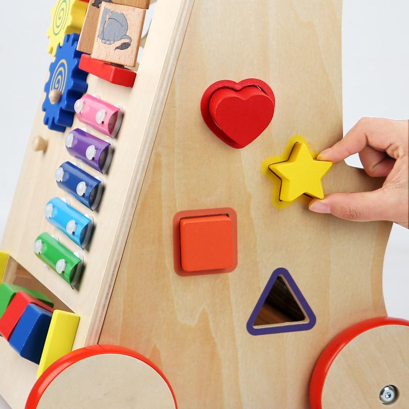 Nordic-Style Wooden Walker & Activity Center with Bead Maze, Xylophone, and Gears for Cognitive Play.