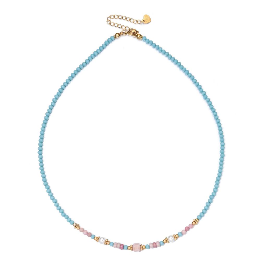Elegante Süßwasserperlen- und Farbedelstein-Halskette mit Schlüsselbein-Kette aus Edelstahl