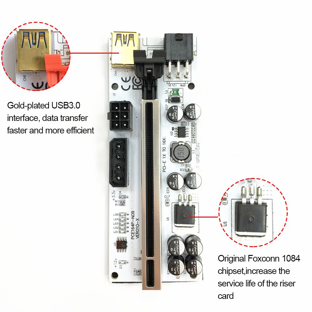LOOCOO Riser VER010 USB 3.0 PCI-E Riser VER010-X Express Cable Riser Para Tarjeta de Video X16 Extensor PCI-E Tarjeta Riser Para Minería