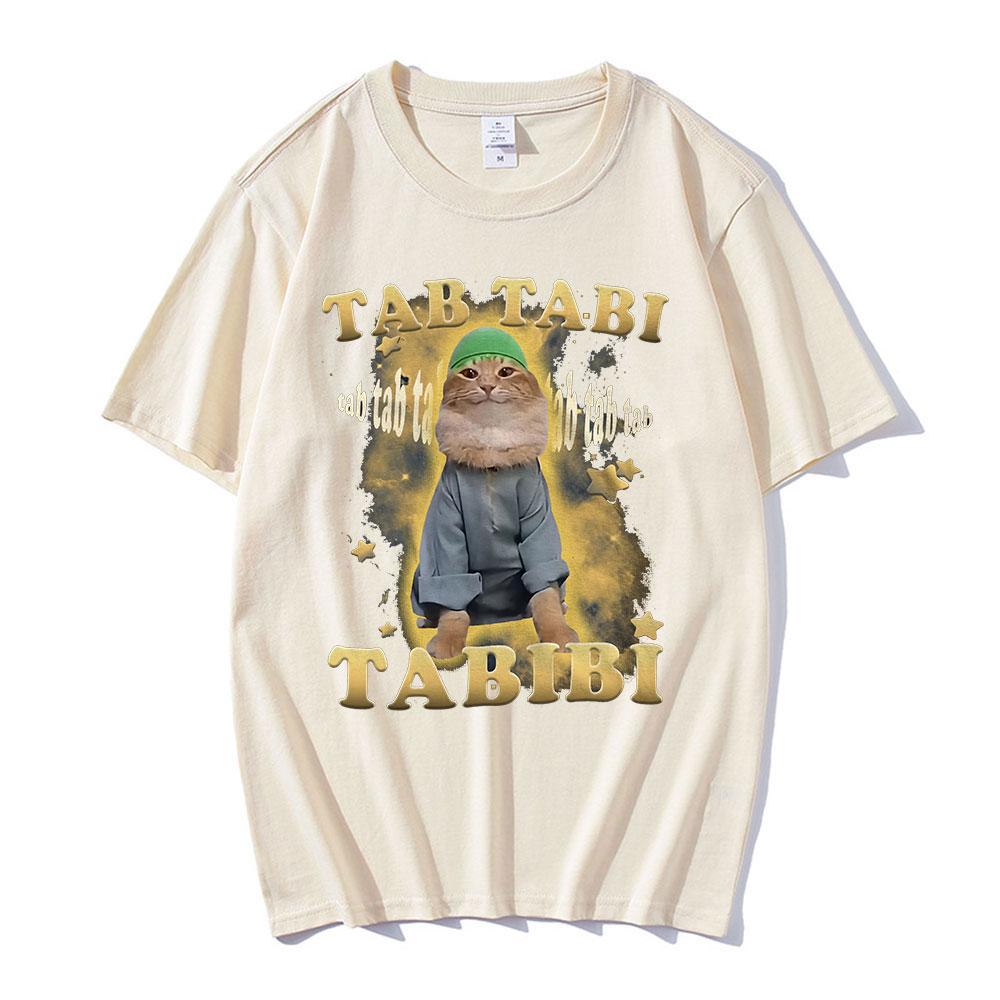 Таб Таби Табиби Смешной Халяльный Мем с Котом Футболка Подарок для Любителей Котят Мужская Женская Одежда Винтажная Футболка с Коротким Рукавом Хлопковые Футболки XXXL хаки