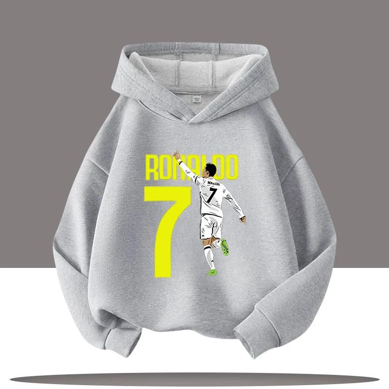 Haine noi de iarnă/toamnă Hanorac cu glugă pentru copii Ronaldo Tricou sport pentru băieți Imprimeu desen animat cu vedetă de fotbal Hanorace casual pentru copii