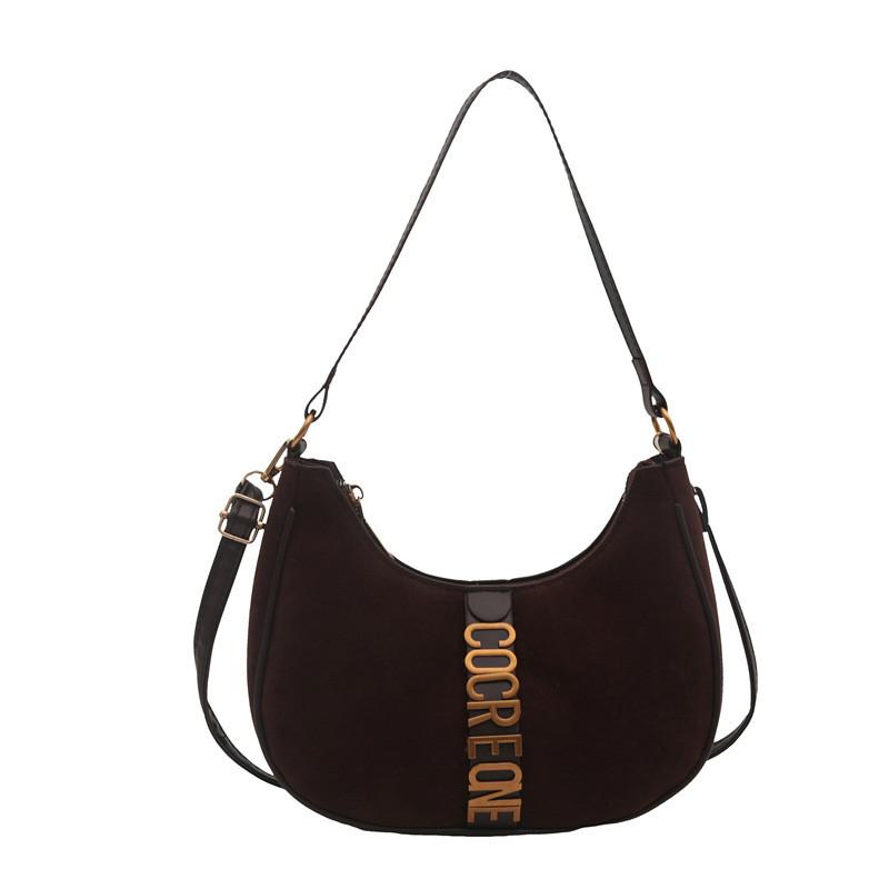 

Elegant Black Gray And Coffee New Moon Handbag For Women With Unique Stitching