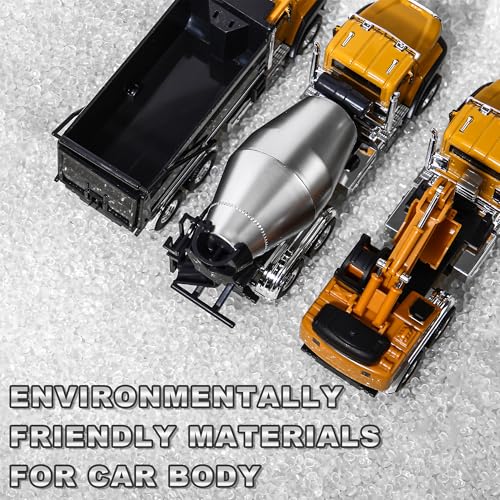 AIUAZA 1/50 Scale Diecast Engineering Construction Vehicles, Dump Truck, Excavator, Mixer, Alloy Collectible Model Car, Boys' Door Opening Pull Back V