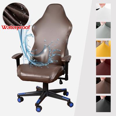 Solid Color Waterproof Gaming Chair Cover Elasticity PU Armchair Slipcovers Computer Seat Chair Covers Stretch Rotating Lift