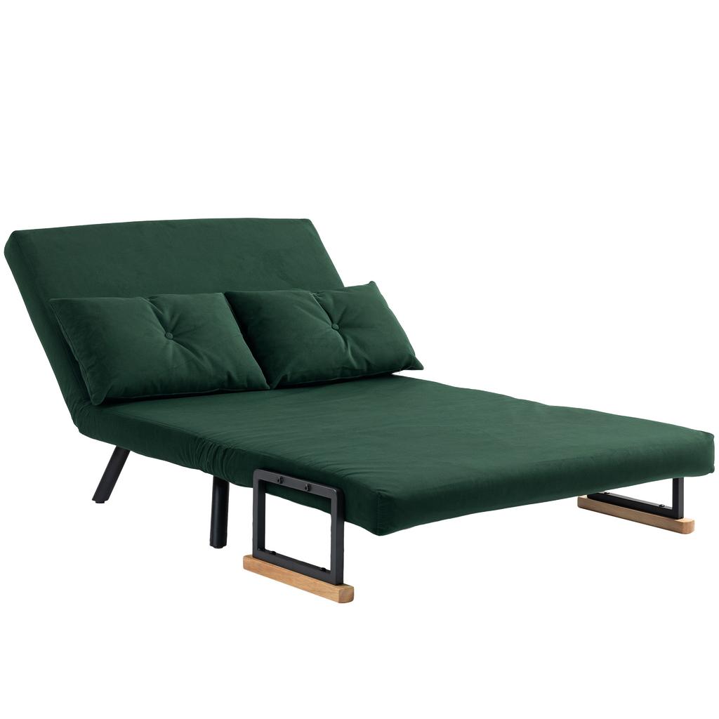 4-in-1 Velvet-Feel Double Sofa Bed, with Pillows - Green
