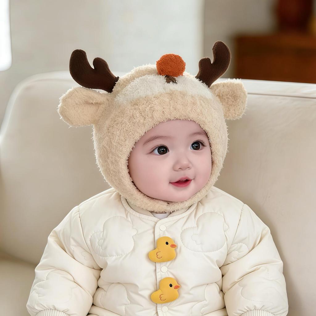 Zimowa pluszowa czapka dla niemowląt i małych dzieci - Urocza, Pogrubiona, Ciepła, Dzianinowa z Ochroną Uszu