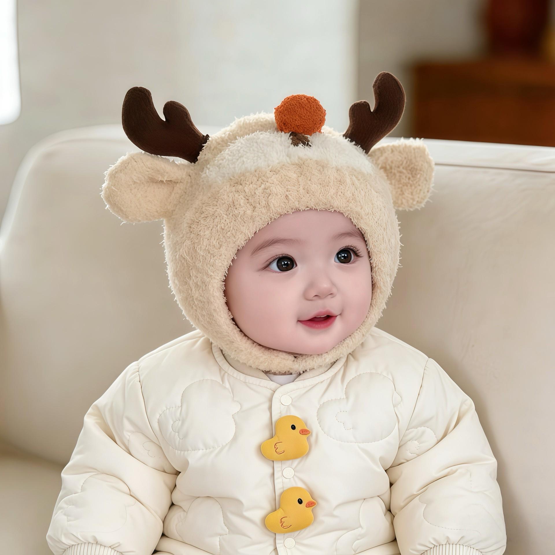 

Зимова плюшева шапка для немовлят та малюків - Мила, Потовщена, Тепла, В язана, З захистом вух Head Circumference 45-50cm