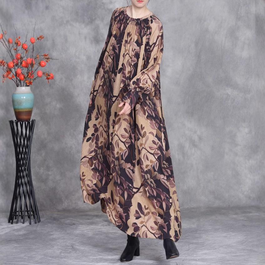 Johnature Women Spring Print Floral Dresses O-Neck Long Sleeve High Quality Loose Soft Women Long Dresses