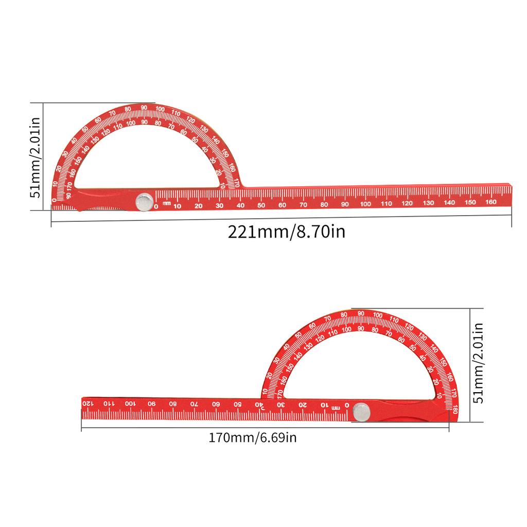 Aluminum Alloy Protractor Angle Marking Ruler, Multifunctional Protractor Woodworking Ruler for High-precision Angle Measurement
