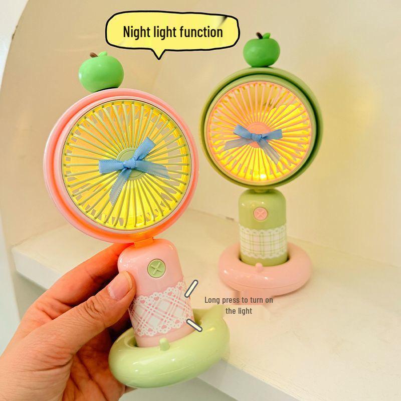Qingpingguo Outdoor Travel USB Rechargeable Handheld Cartoon Fan, Three-Speed Desktop Fan.