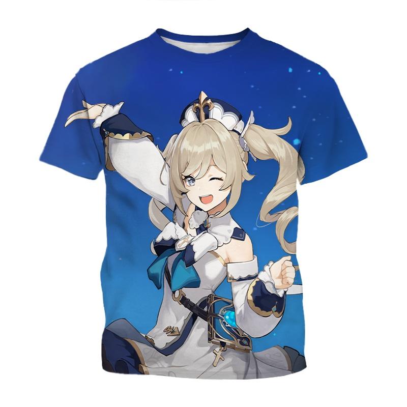 Round Neck 3D Genshin Impact Anime Character Printed Casual Short Sleeved Women's T-shirts - Soft Medium Stretch Fabric Summer Relaxed Fit Clothing