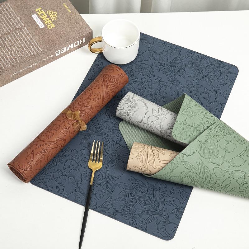 Nordic Embossed PVC Leather Placemats Heat Resistant Non Slip Dining Table Mats Elegant Hotel Home Western Food Table Pads