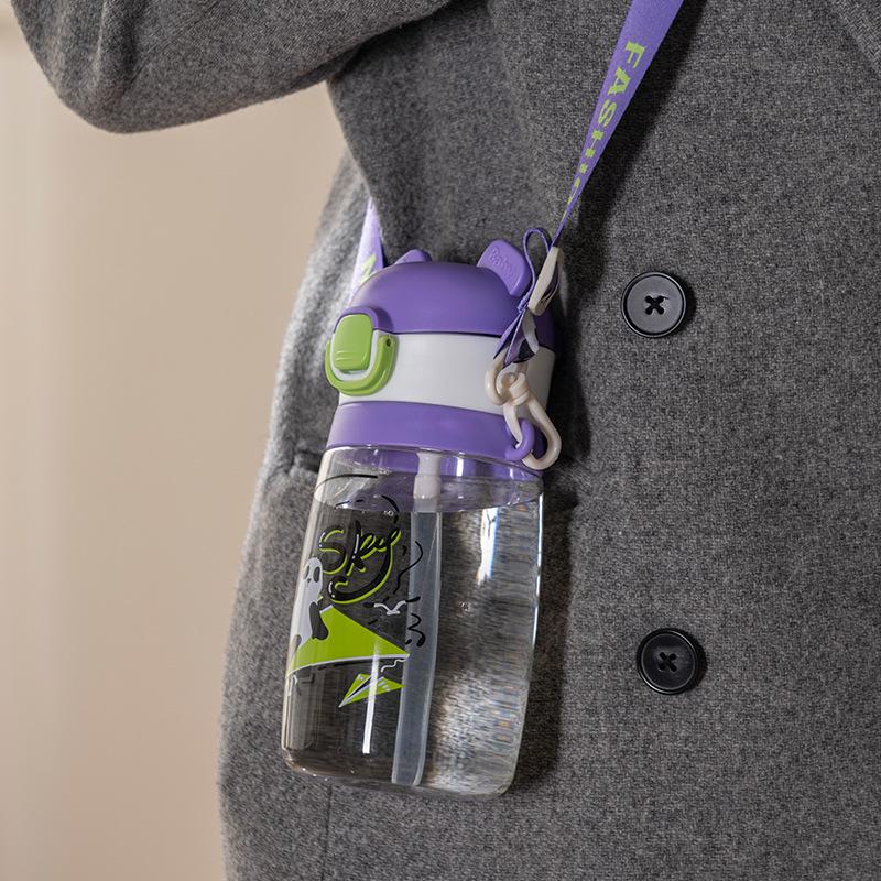Water Bottle New Children's Water Cup Straw Cup Cartoon Direct Drinking Cup Kindergarten Drinking Water Outdoor Travel Anti-drop Portable Kettle