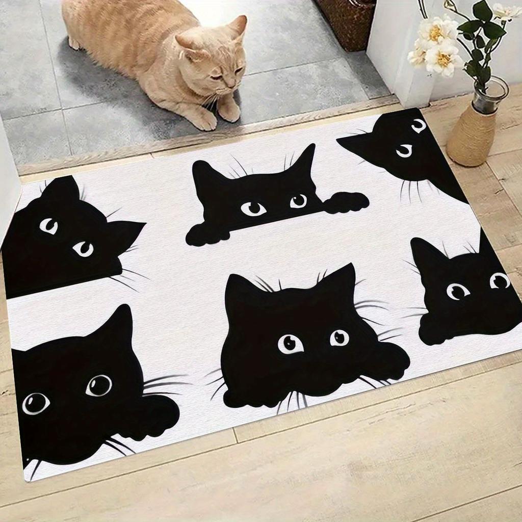 1pc black cat pattern kitchen carpet, anti-fouling carpet, bedroom, living room, bathroom floor mat, family room decoration