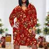 Women Plus Size V Neck Long Sleeve Printed Blue Straight Dress