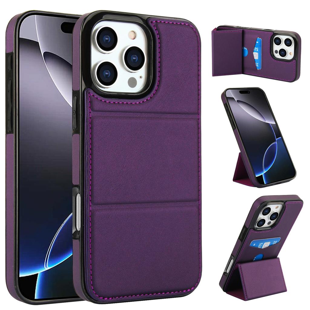 Vertical Kickstand Cards Solt Wallet Leather Case For iPhone 16 Pro Max 15 Plus 14 13 12 11 Xs MAX Se Triple Fold Stand Cover