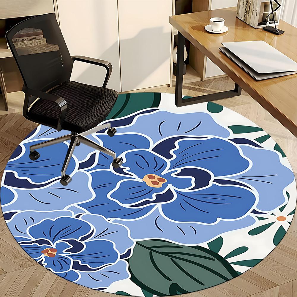 1PC Floral Pattern Office Round Area Rug, Mat Suitable For Office, Under Office Chairs Bedroom Living Room Home Decor, Room Deco