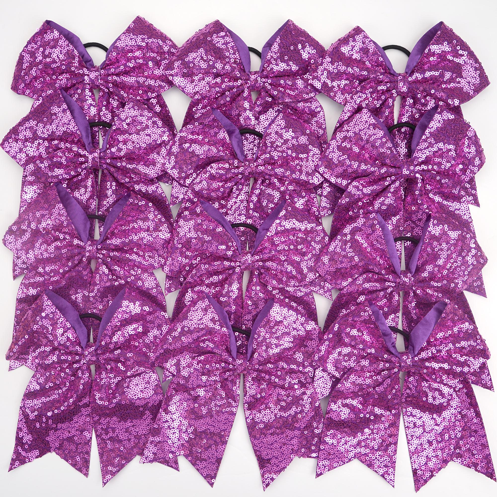 

12 шт. 7,5 Блестящие бантики-хвостики с блестками и пайетками для девочек, большие бантики для чирлидинга, резинки для волос для хвостика, эластичные резинки для волос 12 Pcs