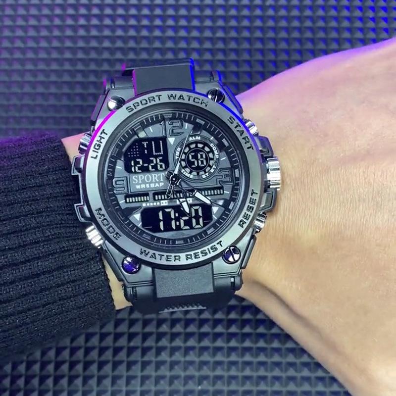 Men's Dual Display Racing Watch Alarm Clock Calendar Second Counting Function Watches