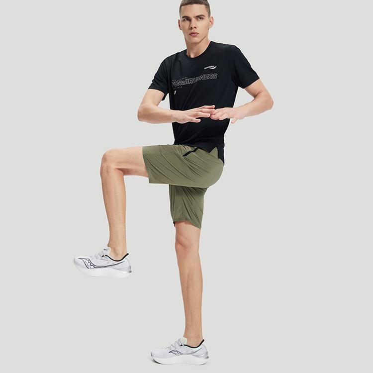 Saucony Solid Color Mid Rise Straight Fit Sports Shorts Men shorts Willow-Green SC2239078-2