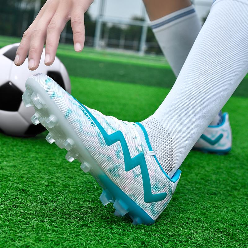 32-45 Football Shoes Men's High-top Football Boots Large Size Long Nails Leather Boys Soccer Shoes