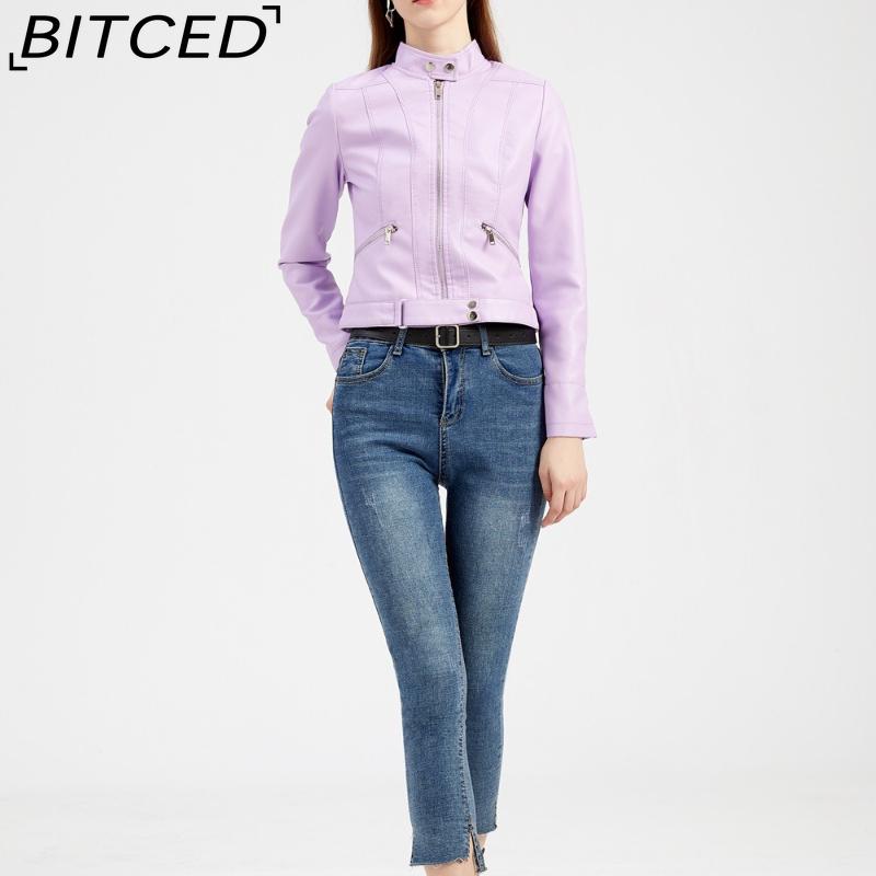 BITCED Lightweight Leather Jacket - Short-Sleeved Spring/Fall Stand-Up Collar Women's Leather Jacket