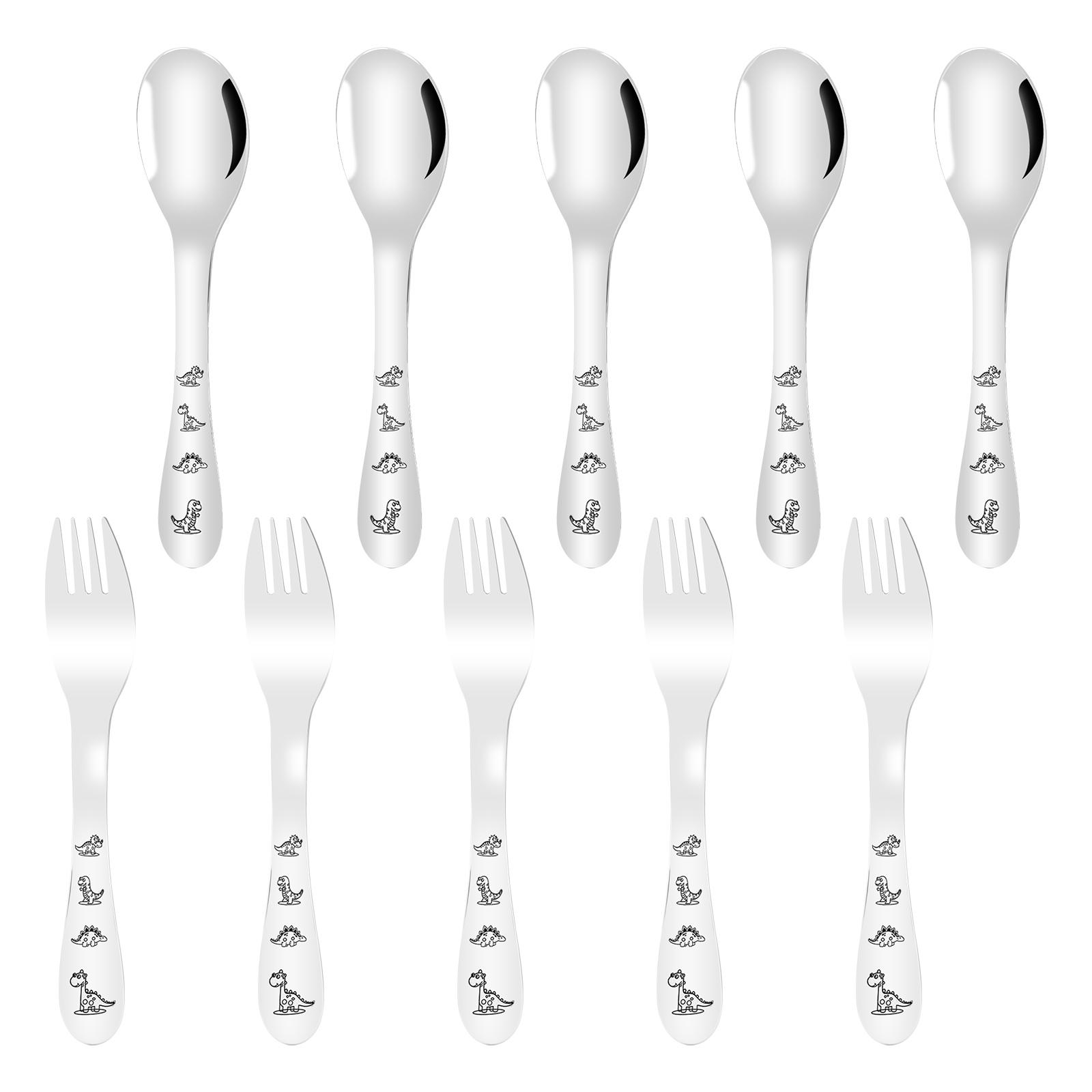 

Набор детской посуды из нержавеющей стали, 10 шт., Набор детских столовых приборов с мультяшным динозавром, Зеркальная полировка, Детский набор вилок и ложек