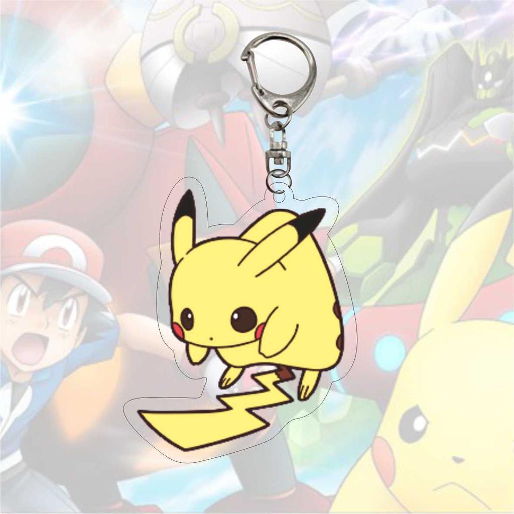 Kawaii  Acrylic Keychains Pikachu Rowlet Mewtwo Gengar Eevee Squirtle Lucario Gyarados Psyduck Keyrings Pendants Figure