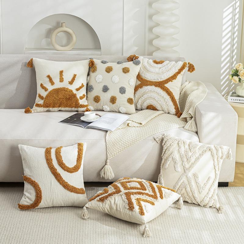 Bohemian Pillow Cushion Cover Geometry Embroidered Tassel Embroidery 45x45cm Pillowcase Living Room Sofa Home Decor