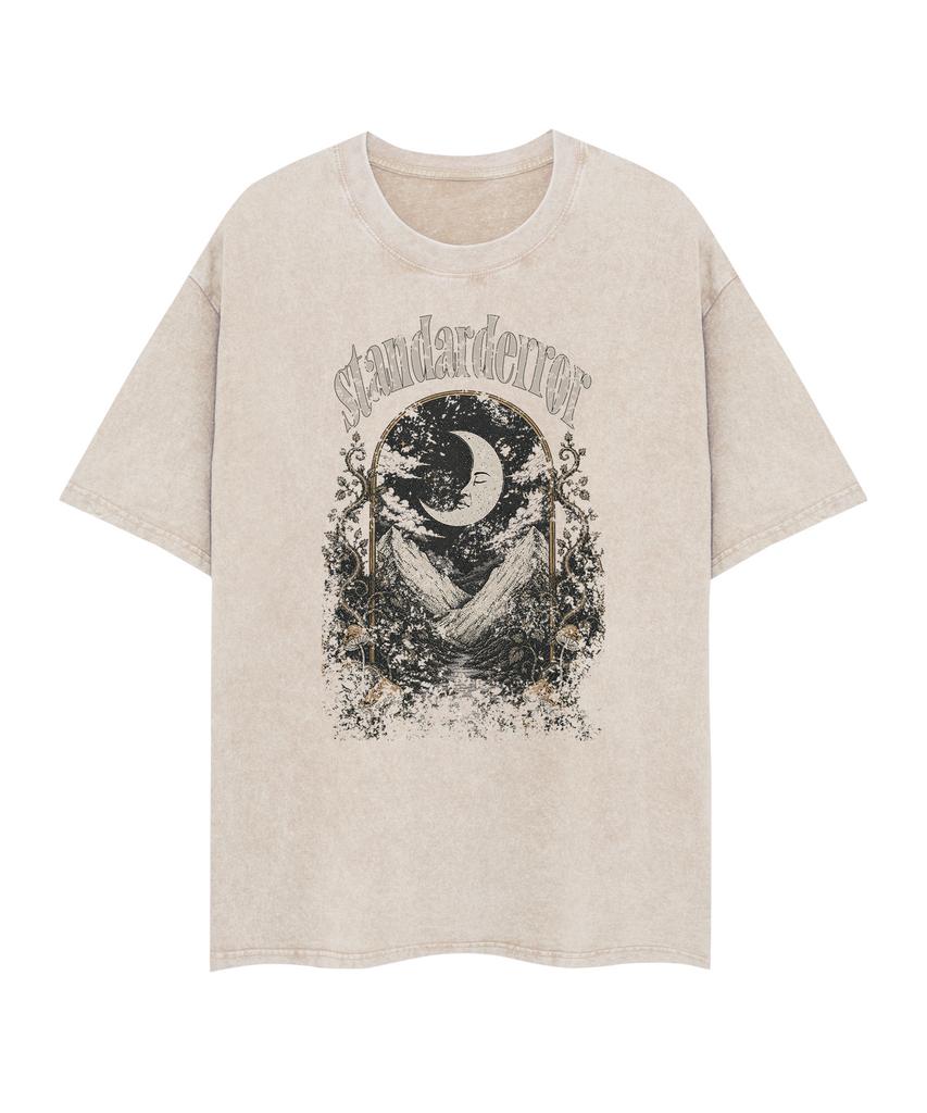 STANDARDERROR 87-Stan340 Vintage Mountain Moon Pigment Short Sleeve T-Shirt (4 Colors)