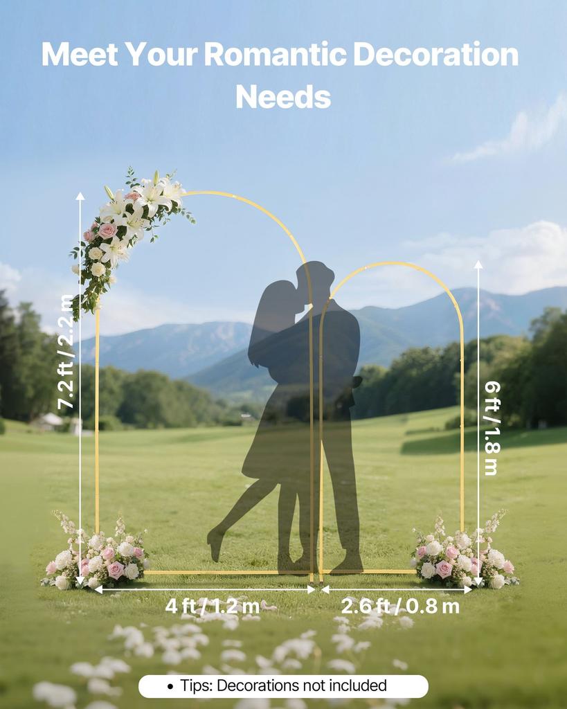 Arch Backdrop Stand, Set of 2, 2.2 m and 1.8 m, Stable Structure, Easy Assembly, Gold Metal Arch Backdrop Stand for Wedding, Birthday Party,