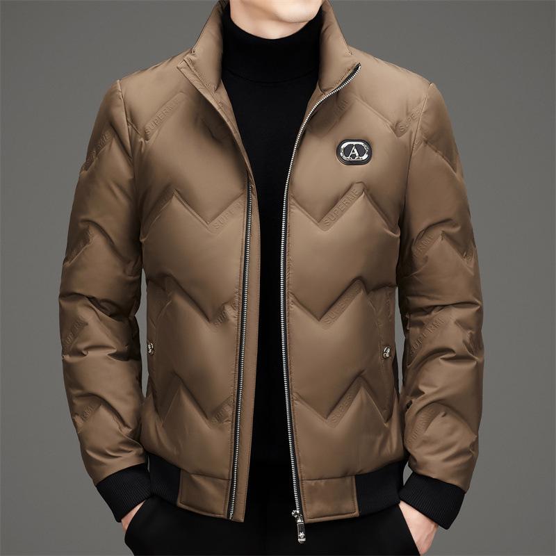 Pánská zimní péřová bunda se stojáčkem - Trendy, Univerzální, Ležérní krátká bílá kachní péřová bunda ve stylu pro táty