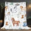 1pc Little Horse And Horseshoe Pattern Single-Sided Printed Flannel Material Suitable for Sofa Travel Camping Living Room Office N