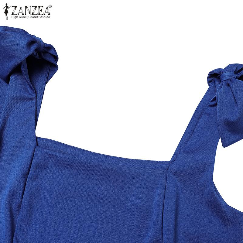 ZANZEA Dámské vintage pletené šaty s čtvercovým výstřihem do pasu bez rukávů