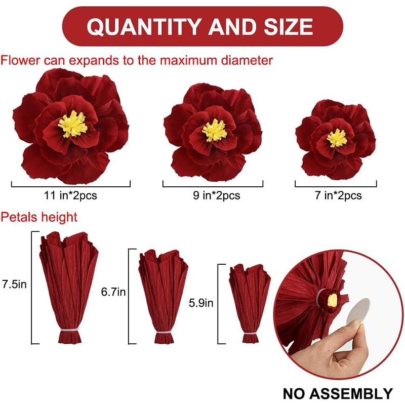 3/6Pcs 20/25/30cm Chinese Wedding Artificial Crepe Paper Flower Wall Door Hanging Ornament Photography Home Room Supplies