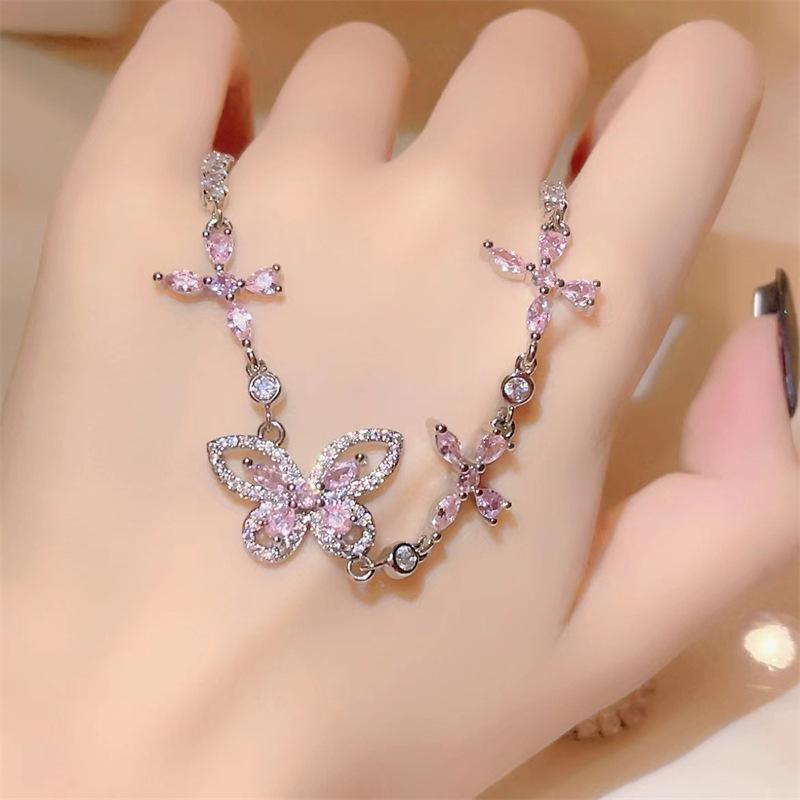 Sweetheart Sakura Pink Asymmetrical Butterfly Necklace - Trendy Fairy-Inspired Women s Collarbone Chain
