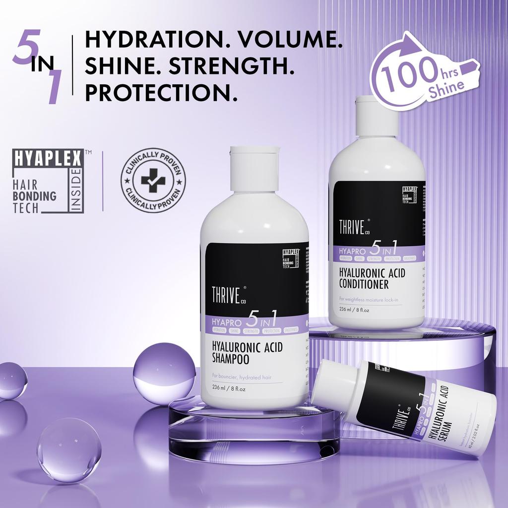ThriveCo Hyaluronic Acid Shampoo | For Dry, Frizzy & Dehydrated Hair | Adds Shine, Bounce & Smoothness | Deep Hydration Without Heaviness | 100H Mo