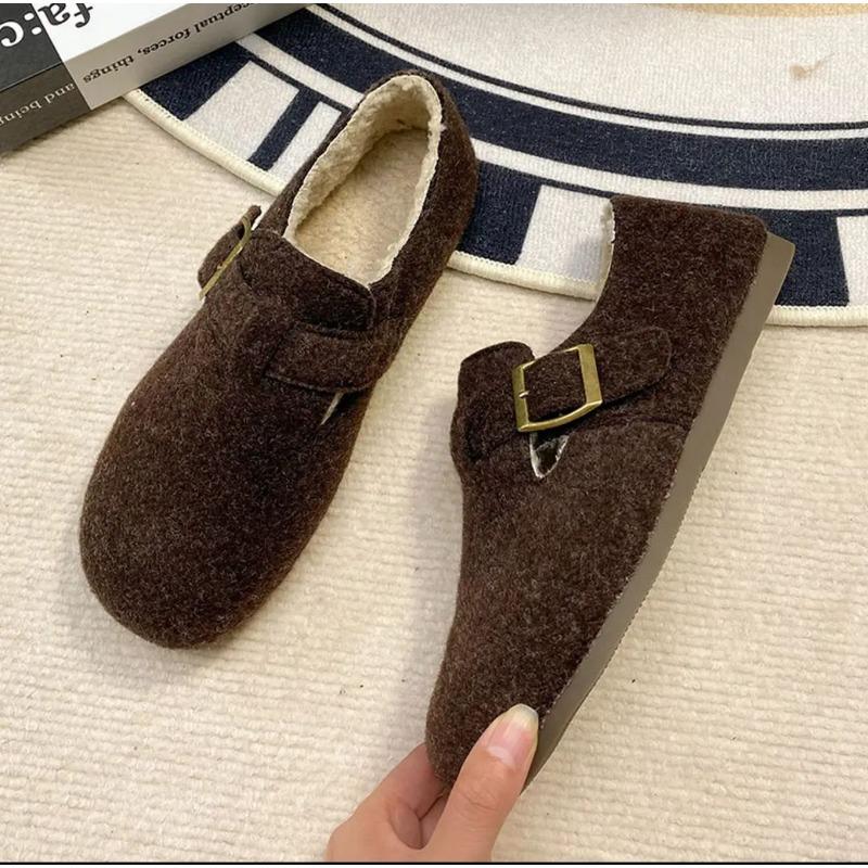 Fleece Outer Wear Fluffy Shoes Women's New Casual Flat Cotton Shoes Bag Head Slippers Winter Fashion Warm
