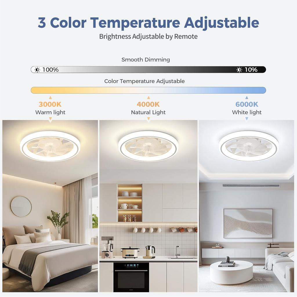 48cm Ceiling Fan Light, Thin Silent Ceiling Fan with Remote Control, Unlimited Dimming, 6-speed Adjustment, Bedroom Living Room