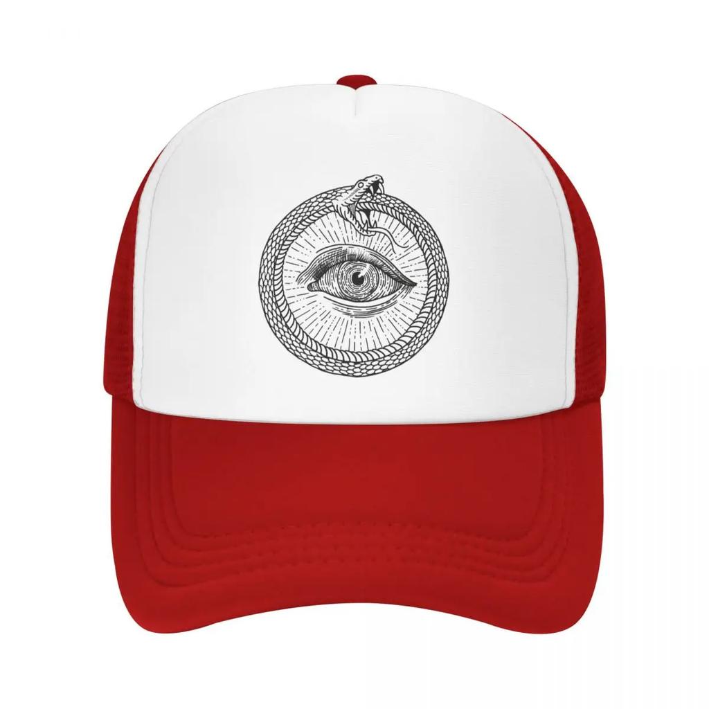 Esoteric Illustration Of Ouroboros Snake Cap Fashion Mesh Baseball Caps Adjustable Hat Hip Hop Summer Unisex Baseball Hats