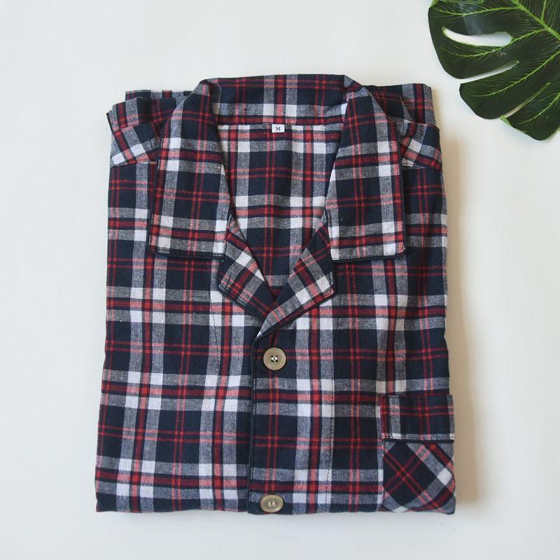 Foreign Trade Original Garment Men's Woven Cotton Plaid Long Sleeve Trousers Pajamas Set Spring and Autumn Casual and Comfortable Breathable Homewear