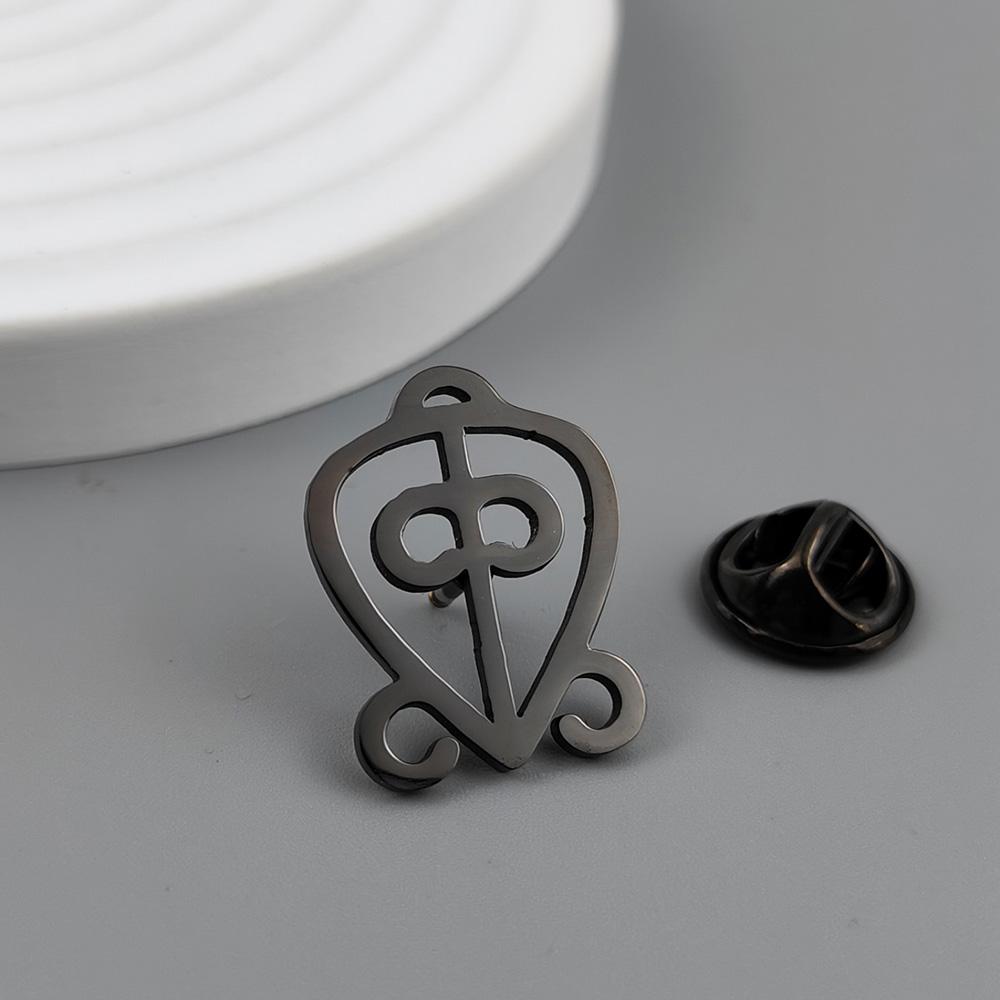 Ancient mythological symbols stainless steel brooch, key of life/swirling goddess/troll cross emblem, classic guardian jewelry.
