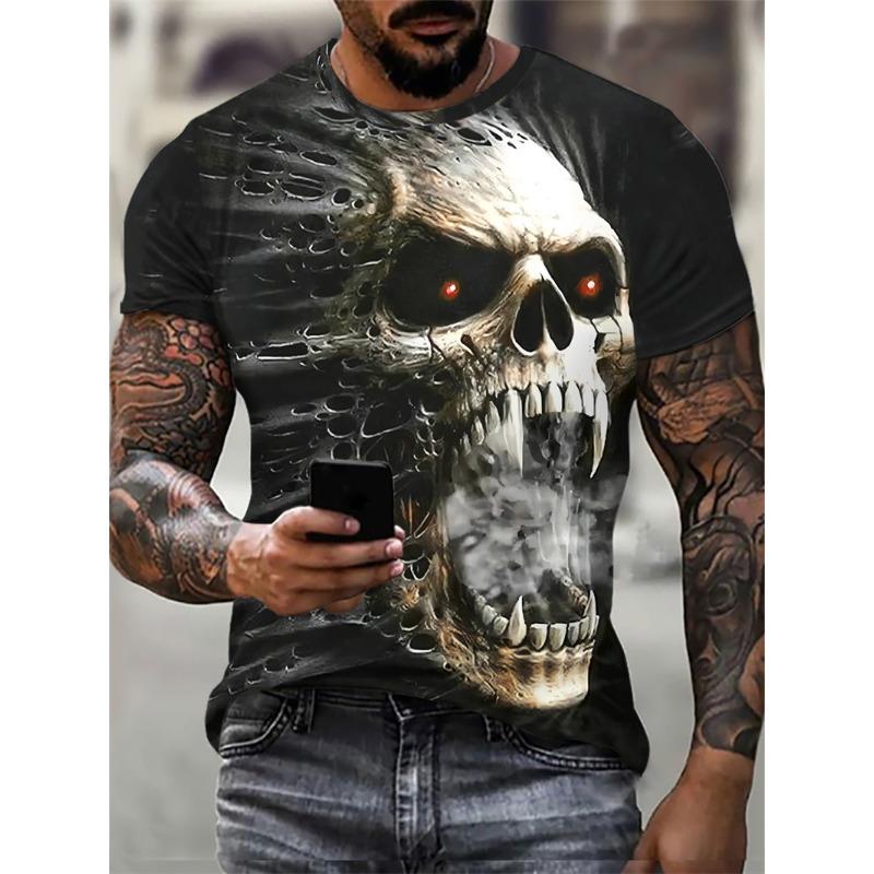 Horror Skulls Pattern Men's Gothic T-Shirts Summer Short Sleeve 3D Printed Terror Street T Shirt 6XL Plus Size Casual Tops